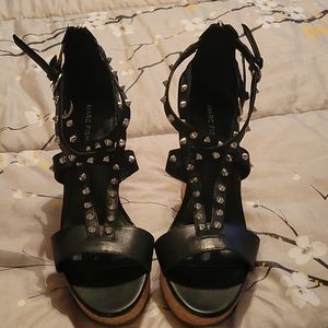 Marc Fisher black sandal wedges